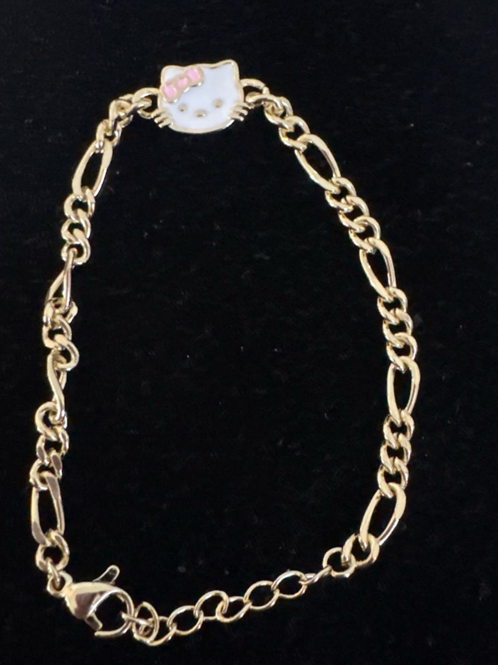 Gold-Tone Cat Face Charm Bracelet with Pink Bow